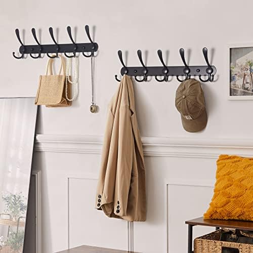 Dseap Coat Rack Wall Mounted - 5 Tri Hooks, Heavy Duty, Stainless Steel, Metal Coat Hook Rail for Coat Hat Towel Purse Robes Mudroom Bathroom Entryway (Black, 4 Packs) - Image 5