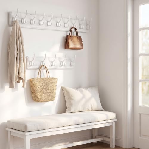 WEBI Coat Rack Wall Mount,Coat Hooks Wall Mounted,16" Hole to Hole,Large Coat Hanger Wall Hook Rack,5 Hooks for Hanging Coats,Hats,Jacket,Clothes,White,2 Packs - Image 2