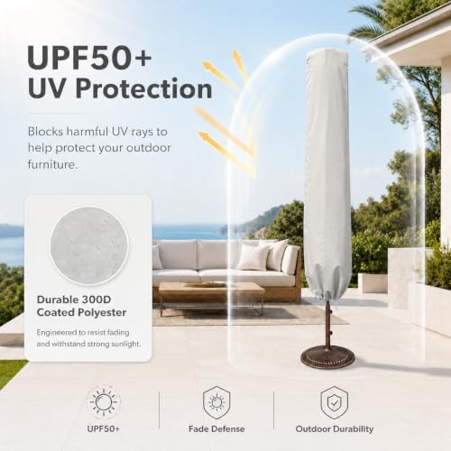 Treasure Garden X-Large Umbrella Cover, 300D Polyester Patio Umbrella Cover, Water Resistant, UPF50+ UV Protection, Drawstring Tie, Convertible Storage Pouch, Gray, Fits 8x10, 8x11 & 13 ft - Image 3