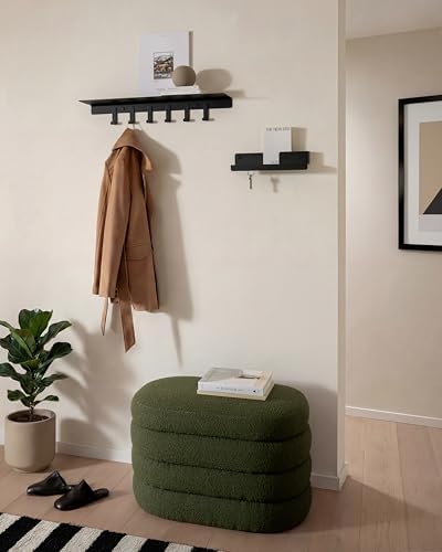 Kazai. Coat Rack Wall Mount with Shelf 'Holmsen' | Coat Rack with Shelf for Storage and Display | Wall Hooks for Hanging Clothes and Purses | Modern Entryway Hangers in Metal | Black - Image 5
