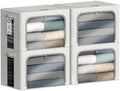 4 Pack Clothes Storage Bins with Metal Frame - 66L Stackable Storage Box with Lid，Foldable Storage Container Organizer for Clothes，Linen Fabric Storage Box with Clear Window＆Zippers＆Handles by Chizjox