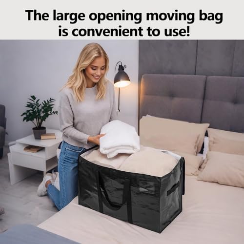 12 Pack Waterproof Moving Storage Bags, 100 lbs Extra Large Heavy Duty Totes with Reinforced Handles & Strong Zippers, Reusable Moving Box Alternative for Packing Moving Household Storage, 95L, Black - Image 6