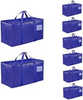 8 Pack-Extra Large Heavy Duty Moving Bags - Waterproof Storage Totes with Handles & Zippers, Foldable for College Dorm, Storage (Blue) by Unknown