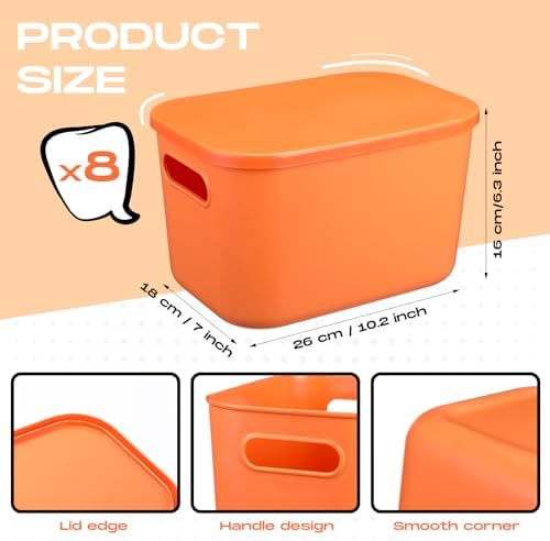 Hoolerry 8 Pieces Storage Bins, 10.2 x 7 x 6.3 Inch, Orange - Image 2