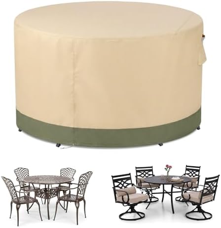BPS Waterproof Patio Table and Chairs Cover, 600D Anti-UV Outdoor Dining Furniture Set Cover with Air Vent and Storage for Patio Round Sectional Set, 120''Dia x 32''H by AocieLLC