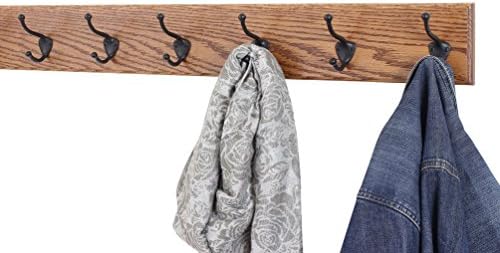 Oak Wall Mounted Coat Rack with Bronze Hooks 4.5" Ultra Wide (Chestnut, 30.5" x 4.5" with 6 Hooks) - Image 2