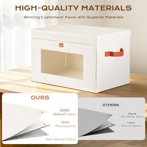 Fabric Storage Bins with Lids, 37 Qt, 4 Pack, Beige - Image 4