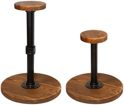 exquis Adjustable Helmet & Hat Display Stand – Rustic Wood Base with Matte Black Metal Rod, Height Adjustable 12"–17.5", Set of 2 - Image 7