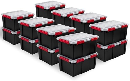 Sterilite 16 Pack Gasket Box, Stackable Plastic 20 Gallon Storage Container with Lids, Black - Waterproof and Dustproof Tote for Home Organization by Sterilite