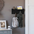 Merrick Lane Enid Hanging Storage Rack - Black Pine Wood - 24 Inch Wide - 5 Hanging Hooks - Wall Mounting Hardware Included by MerrickLane