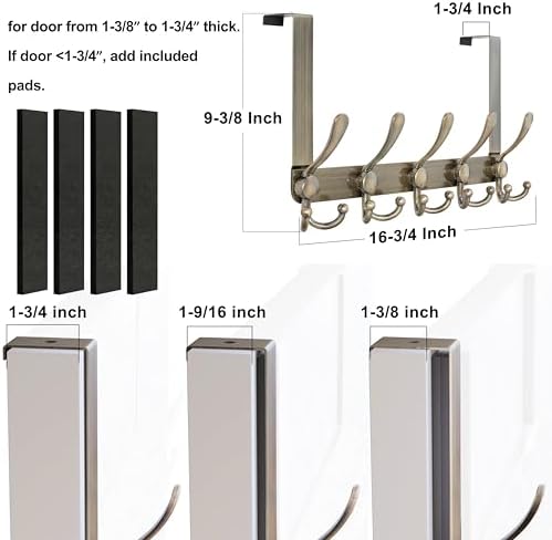 Dseap Over Door Hook 2.0 - Upgraded Version - Simple-Assembly, Strong, Heavy-Duty Stainless Steel 5-Tri-Hook Over The Door Hanger Rack, SimpleStrong Series, Bronze, Pack of 2 - Image 5