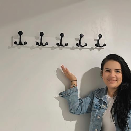 SKOLOO 24-Inch White Wood Coat Rack Wall Mount with 5 Triple Hooks - Ideal for Family Entrances, Classrooms, and Pet Supplies Storage - Perfect Coat Hooks for Wall, Pack of 2 - Image 2