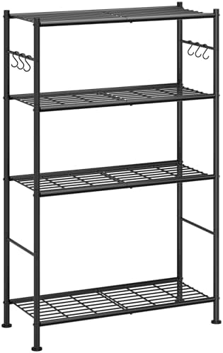 Sakugi 4-Tier Storage Shelves with 6 Hooks, 33.2" x 12.7" x 57.3", Black by Sakugi