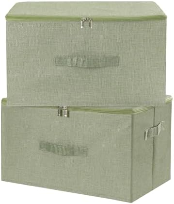 ANMINY Fabric Storage Bins with Zipper Lids, 18"x14"x10", Green, 2 PCS by ANMINY