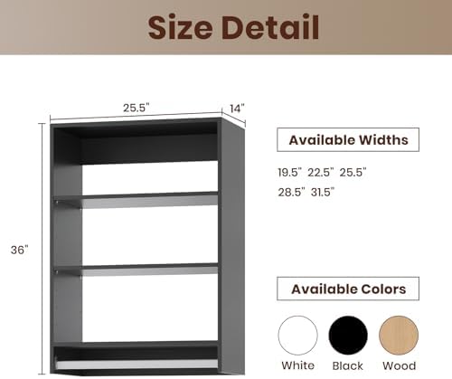 ROOMTEC 25.5" Medium Hanging Closet Unit, Modular Closet System with Hanging Rod, Wardrobe Organizer for Bedroom or Walk-in Closet, Wall Mounted, Customizable Clothes Storage Unit, Black - Image 2