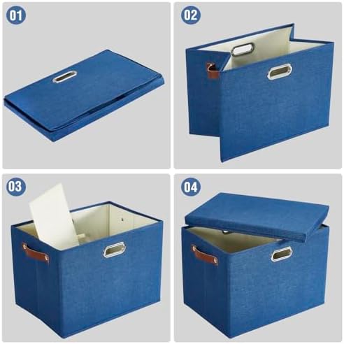 17" Large Fabric Storage Box with Lids, 3-Pack, Navy - Image 5