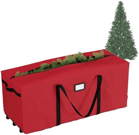 Rolling Christmas Tree Storage Bag - Holds 9-Foot Artificial Trees, Holiday Decorations, Inflatables, Garland, and More by Elf Stor (Red) by ElfStor