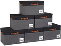 GhvyenntteS Storage Bins with Lids 6 Pack, Large Storage Baskets with Lid and 3 Handles, Foldable Fabric Storage Boxes with Lid and Label for Home Office (Grey&Black, 15" x 11" x 9.7") by GhvyenntteS