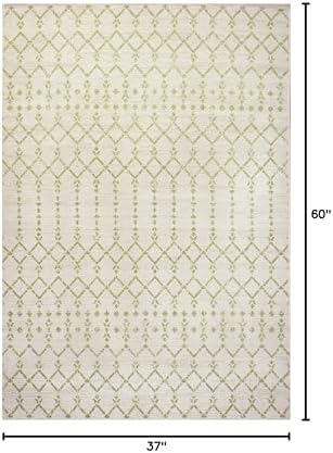 Eyely Moroccan Textured Weave Area Rug 3X5 Cream/Green, Indoor Outdoor Rug - Image 2
