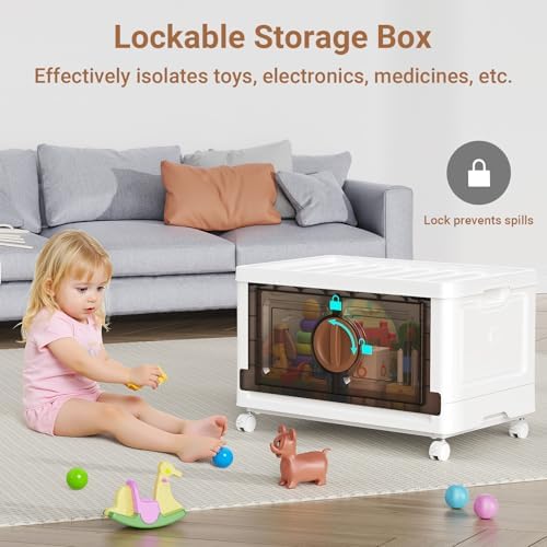 BROVIEW 480Qt Lockable Stackable Storage Bins with Lids, Closet Organizers and Storage Drawer, Collapsible Storage Bin with Wheels, Plastic Cabinet for Toy Clothes Dorm Organizer, V9 4 Pack Brown - Image 5