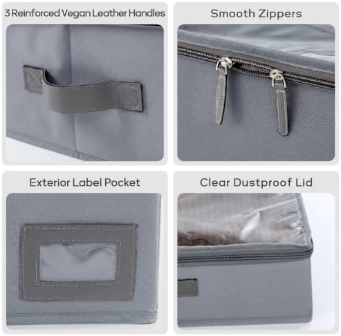 10" High Capacity Under Bed Storage Bins (2-Pack, Charcoal Grey), Deep 600D Heavy Duty Oxford Fabric Organizer Containers with Matching Vegan Leather Handles for Comforters, Pillows & Blankets - Image 3