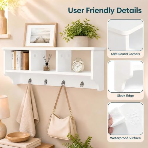 GIANTEX Coat Rack with Hooks Wall Mount, Wall Cubby Organizer with 4 Hooks - Image 7
