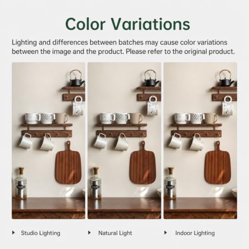 Walnut Wall Hooks with Shelf, Coat Rack Wall Mount, Entryway Hanging Shelf with 6 Brass Hooks for Hats, Clothes, Towels, Bags, Black Walnut Wood, Walnut - Image 5