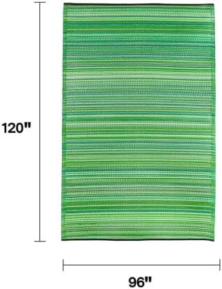 Fab Habitat Striped Outdoor Rug - Waterproof, Fade Resistant, Crease-Free, Reversible - Premium Recycled Plastic - Patio Porch Balcony Deck - Cancun Green - 8x10 ft - Image 2