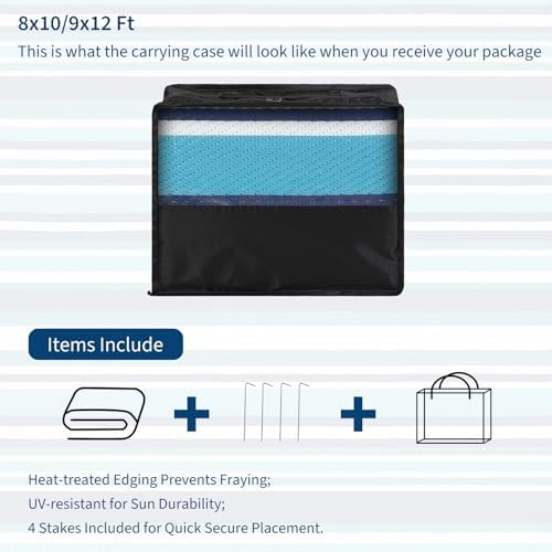 GAOMON 8x10 Large Outdoor Rug Waterproof for Patio Plastic Straw Rug Geometric Striped Outdoor Area Rug Modern Lines Outside Carpet for Deck Backyard Balcony, Dark Blue/Bright Blue/Light Blue/White - Image 6