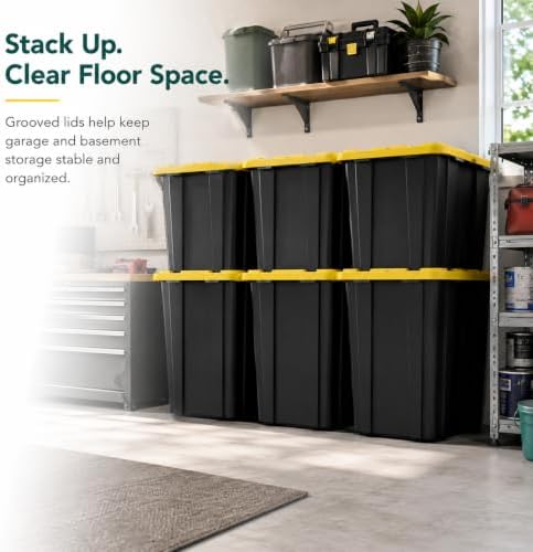 6-Pack 27Gal Stackable Storage Bins with Lids, Heavy Plastic, Black Yellow - Image 3