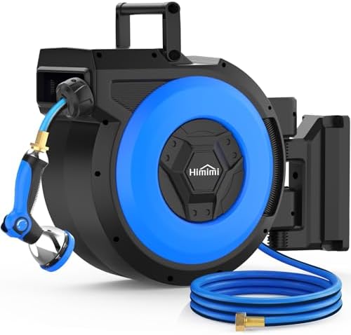 Retractable Garden Hose Reel, 1/2" x 131FT Heavy Duty Automatic Retractable Hose Reel Wall Mount, with 10- Function Sprayer Nozzle, Any Length Lock/Auto Rewind/180°Swivel by Himimi