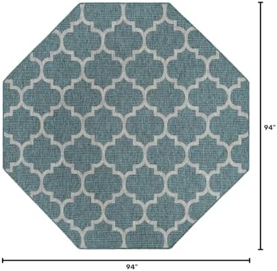 Unique Loom Trellis Collection Area Rug-Lattice Design, Moroccan Inspired for Indoor/Outdoor Décor, 8' 0" x 8' 0" Octagon, Teal/Gray - Image 2