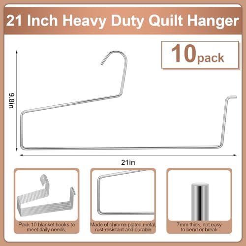 Cinnvoice 10 Pcs Blanket Hangers 21 Inch Heavy Duty Quilt Hanger - Image 2
