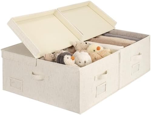 StorageWorks Large Decorative Storage Boxes with Lids, Rustic Linen by StorageWorks