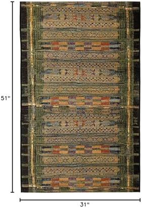 Liora Manne Marina Indoor/Outdoor Power Loomed Synthetic Blend Low Profile Area Rug - Traditional Geometric Casual Southwestern Colorful (Tribal Stripe Green) (2'7" x 4'3") - Image 2