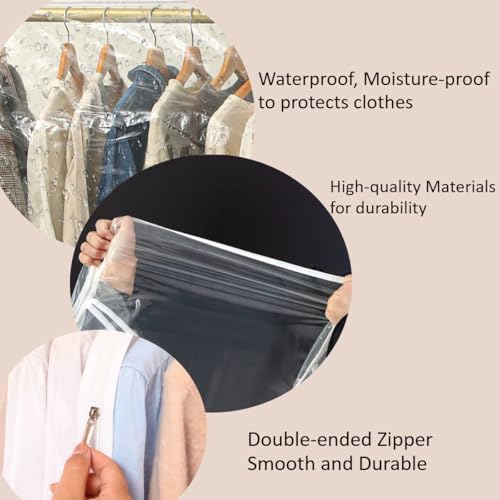 Double Hanging Rods Clothes Rail Widen Dust Cover, 75cm/29.5inch Extra Wide Garment Rack Cover with Zipper for Bedroom Shop Office, 5ft Hanging Clothes Rack Protector Cover (120X150X75cm,Translucent) - Image 3