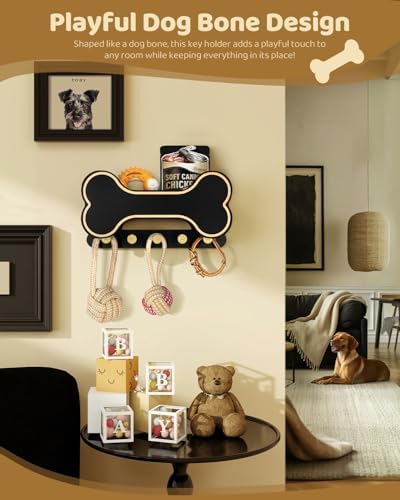 MTERSN Cute Dog Leash Holder for Wall for Dog Stuff Organizer, Black - Image 2