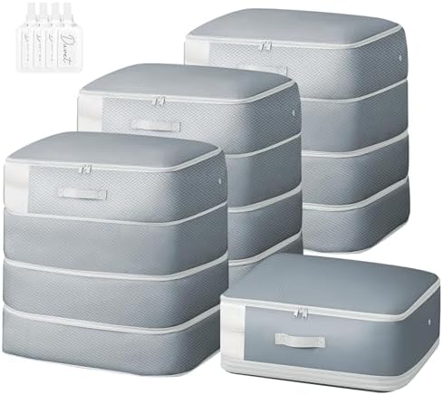 Comforter Storage Bag - 130L Large Capacity Blanket Storage Bags 4-Layer Ultra Space Saving Self Compression Organizer, Washable Compression Bags for Storage Comforter Blanket, 4-Pack, Grey by EasortmPackingCubes