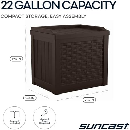Suncast Outdoor Deck Box - 22 Gallon Java Resin Outdoor Storage Box, Weatherproof Patio Storage Bin Container for Seating & Organizing Cushions, Tools & Towels for Pool, Yard, & Garden - Image 3
