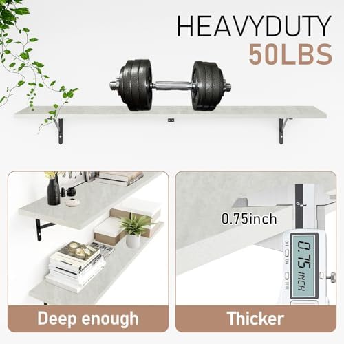 Kaboon 55 inch Long 10 inch Deep Floating Shelves for Wall Set of 2, Large Open Shelves Wall Mounted, Space Saving Home and Commercial Use, Sea Salt/Greyish White - Image 4