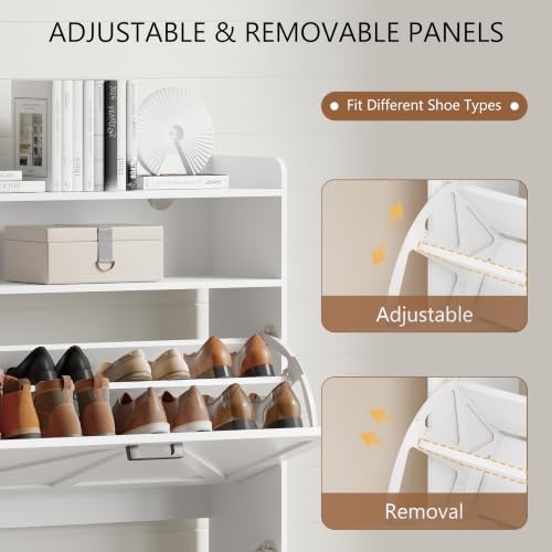 Xixini Shoe Storage Cabinet with 2 Flip Drawers, Entryway Shoe Rack, White - Image 4