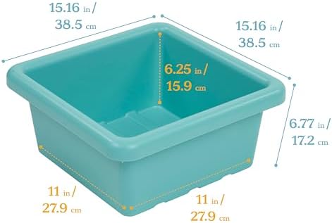 ECR4Kids Stackable Square Bins with Non-Snap Lids, Multipurpose Organization, Seafoam, 2-Pack - Image 2