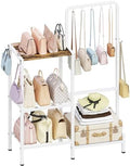 Floor-Standing 3-Tier Purse Organizer, High-Capacity Bag Holder with 8 Hooks, Multi-Functional Purse Rack for Various Bags, Handbag Display Stand Shelf for Closet, Bedroom, Entryway, White by Whoonba