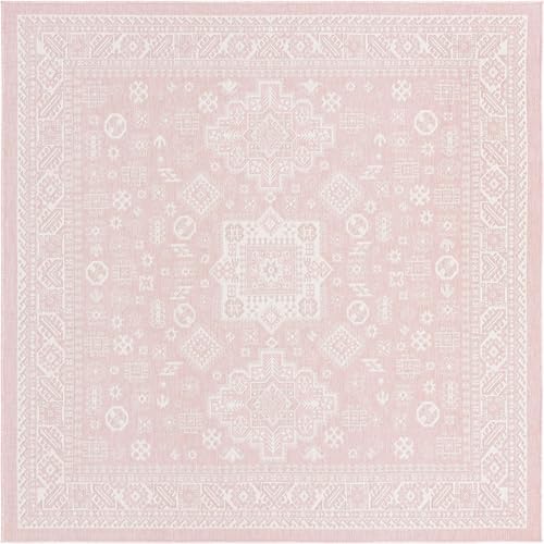 Rugs.com - Outdoor Aztec Rug – 8 Ft Square Pink Indoor/Outdoor Rug – Washable, Stain-Resistant for Patios, Decks, and Porches - Image 3