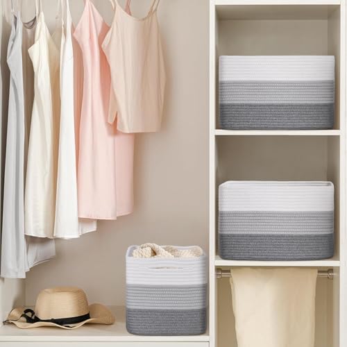 Baskets for Organizing,Storage Baskets,3 Pack Baskets for Shelfves,15"×10"×9" Woven Grey Basket,toy storage bins,bins for organization - Image 3