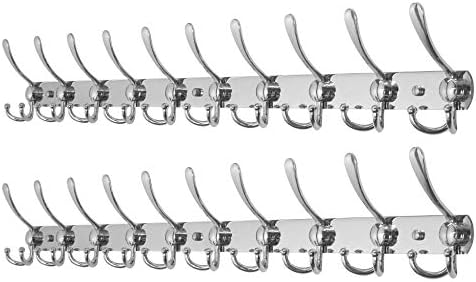 WEBI Coat Rack Wall Mount,37 5/8" Long Coat Hanger Wall,Coat Hooks Wall Mounted,16" Hole to Hole,10 Triple Hooks for Hanging Coats,Clothes,Jacket,Hats,Chromed,2 Packs by WEBI