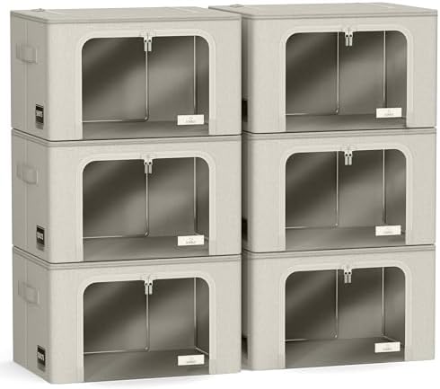 Sorbus Clothing Storage Bins with Clear Window, Metal Frame (6 Pack, Beige) - Image 7