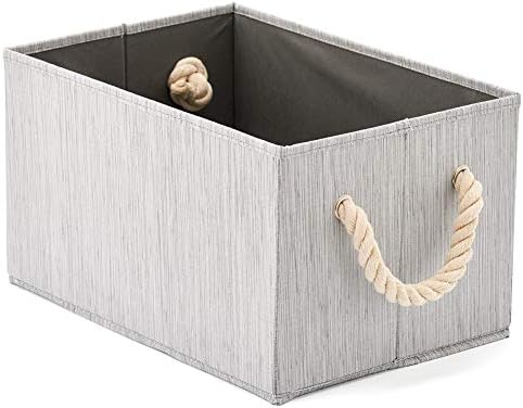 EZOWare Set of 3 Large Fabric Storage Bins Basket with Cotton Rope Handle, Collapsible Cube Container Box for Nursery, Kids, Closet, and More (Gray) - Image 2
