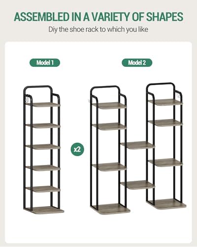 Hzuaneri 6 Tiers Vertical Shoe Rack, Tall Shoes Shelf with 2 Hooks - Image 5