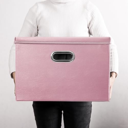 PRANDOM Large Stackable Storage Bins with Lids [3-Pack] Leather Fabric Foldable Storage Boxes Organizer Containers Baskets Cube with Cover for Bedroom Closet Office Nursery Pink (17.7x11.8x11.8) - Image 7